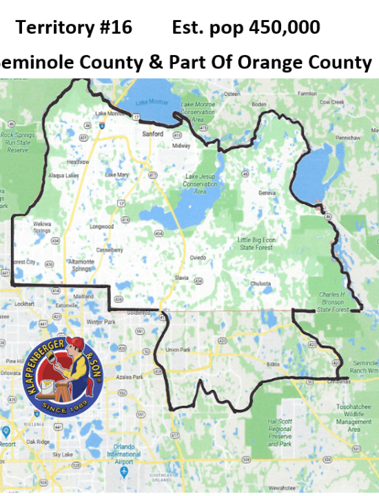 Franchises in Orlando area include a Klappenberger & Son map of Orange County